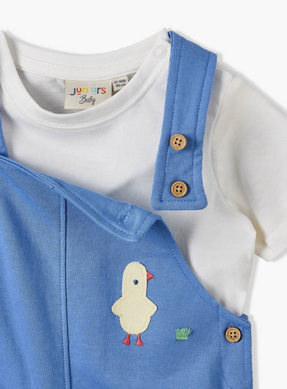 Juniors Round Neck Short Sleeves T-shirt and Dungaree Set with Applique-baby-boys-clothing-setsandcoords-image-7