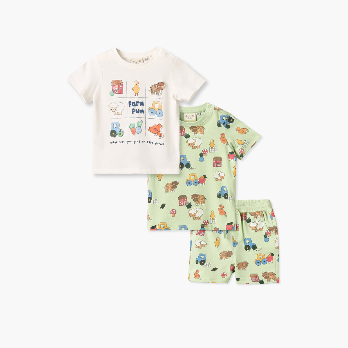 Juniors Crew Neck Short Sleeves T-shirt and Shorts Set with Farmyard Print