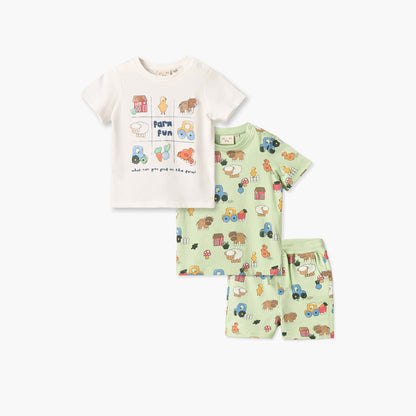 Juniors Crew Neck Short Sleeves T-shirt and Shorts Set with Farmyard Print