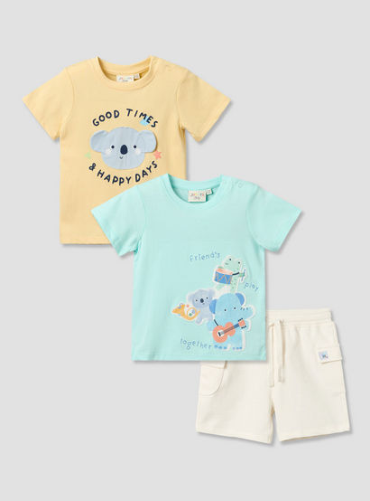 Set of 3 Juniors Round Neck Short Sleeves T-shirt and Shorts Set with Applique Detail-baby-boys-clothing-setsandcoords-image-1