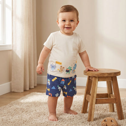 Set of 3 Juniors Round Neck Short Sleeves T-shirt and Shorts Set with Applique Detail