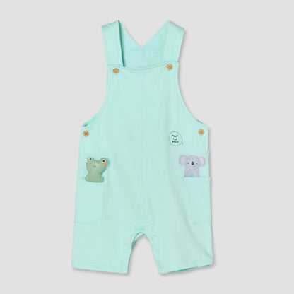 Juniors Round Neck Short Sleeves T-shirt and Dungaree Set with Drum Print