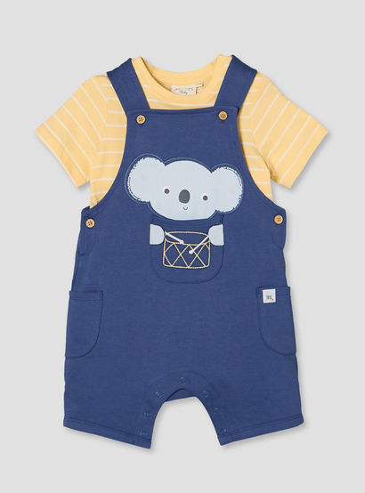 Juniors Round Neck Short Sleeves T-shirt and Dungaree Set with Drum Print-baby-boys-clothing-setsandcoords-image-2