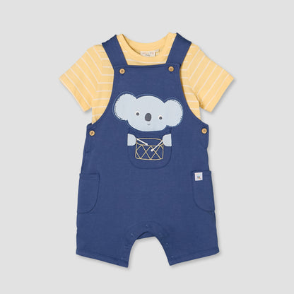 Juniors Round Neck Short Sleeves T-shirt and Dungaree Set with Drum Print