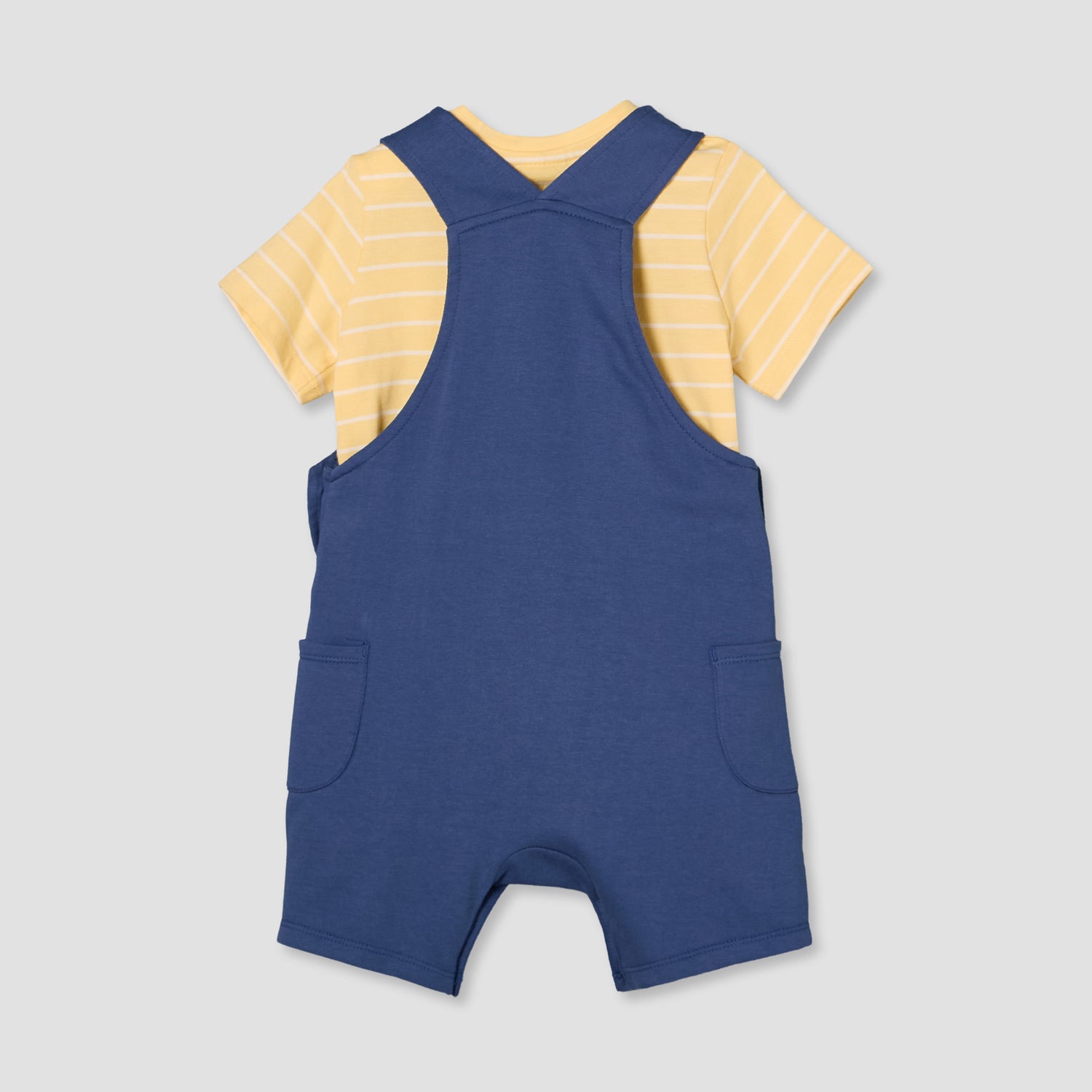Juniors Round Neck Short Sleeves T-shirt and Dungaree Set with Drum Print