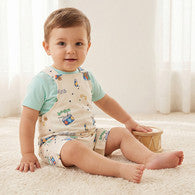 Juniors Round Neck Short Sleeves T-shirt and Dungaree Set with Drum Print-undefined-image-1