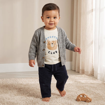Set of 3 Juniors Crew Neck Long Sleeves T-shirt and Pants Set with Bear Print