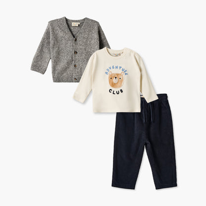 Set of 3 Juniors Crew Neck Long Sleeves T-shirt and Pants Set with Bear Print
