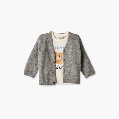 Set of 3 Juniors Crew Neck Long Sleeves T-shirt and Pants Set with Bear Print