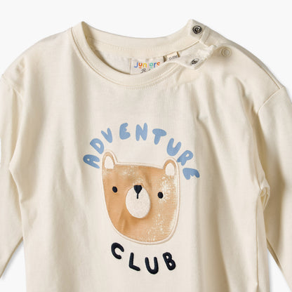 Set of 3 Juniors Crew Neck Long Sleeves T-shirt and Pants Set with Bear Print
