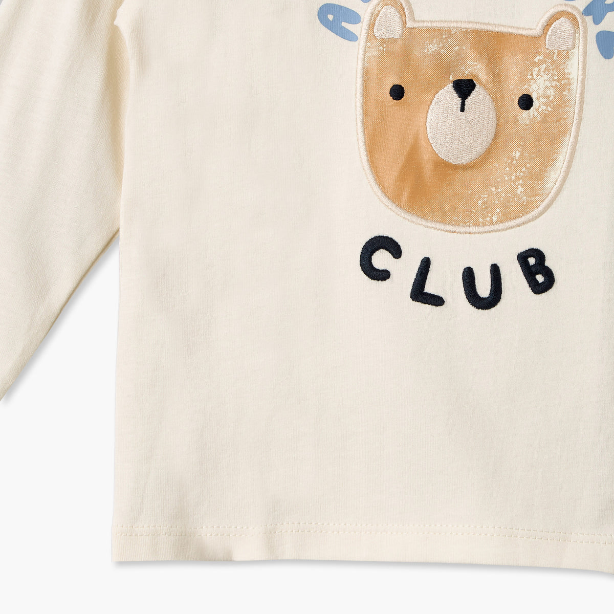 Set of 3 Juniors Crew Neck Long Sleeves T-shirt and Pants Set with Bear Print