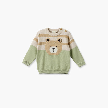 Juniors Crew Neck Long Sleeves Sweater and Pants Set with Bear Applique