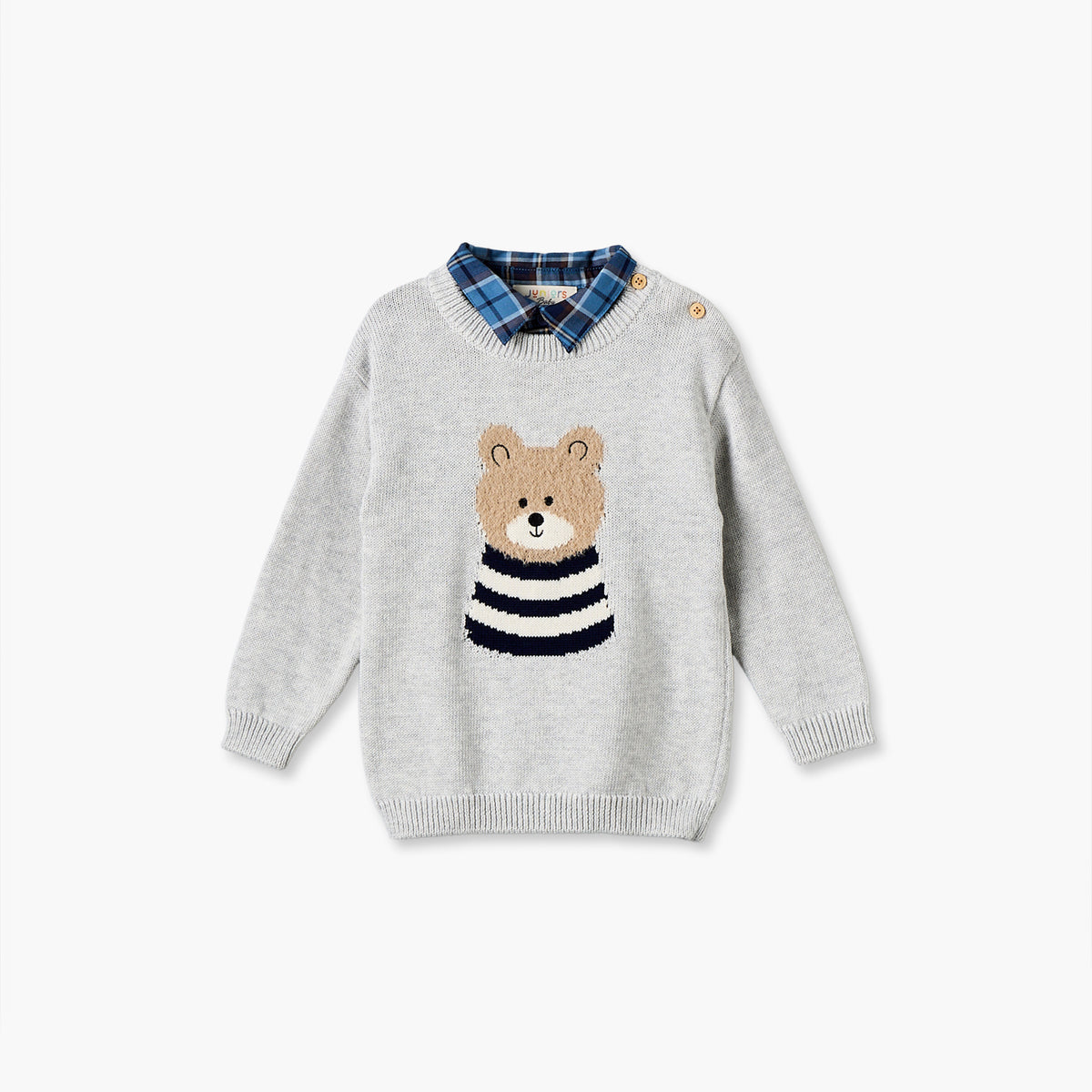 Juniors Collared Long Sleeves Sweater and Pants Set with Teddy Bear Applique