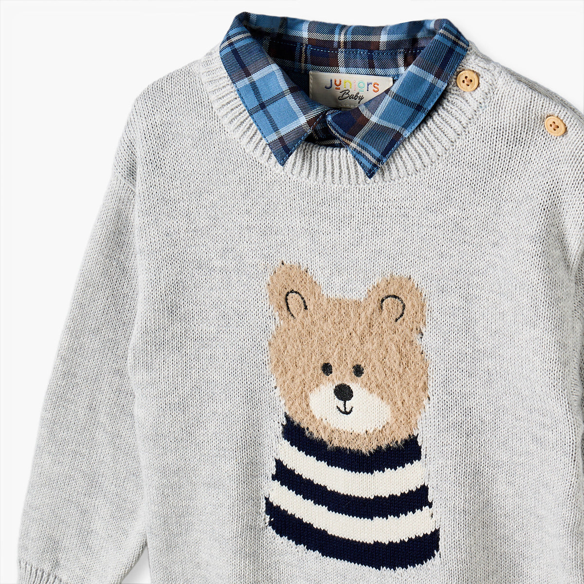 Juniors Collared Long Sleeves Sweater and Pants Set with Teddy Bear Applique