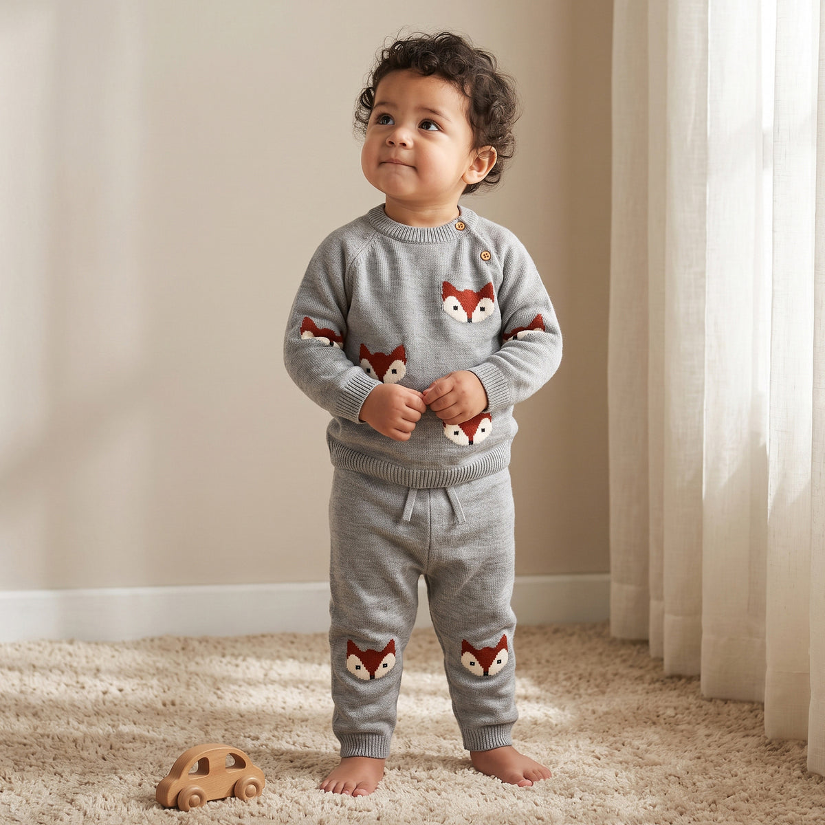 Juniors Crew Neck Long Sleeves Sweater and Pants Set with Bear Applique