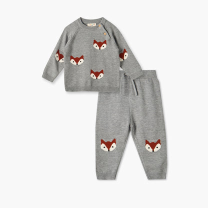 Juniors Crew Neck Long Sleeves Sweater and Pants Set with Fox Accent