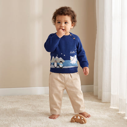 Juniors Crew Neck Long Sleeves Sweater and Pants Set with Penguin Applique