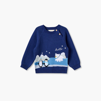 Juniors Crew Neck Long Sleeves Sweater and Pants Set with Penguin Applique