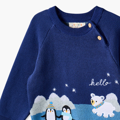 Juniors Crew Neck Long Sleeves Sweater and Pants Set with Penguin Applique
