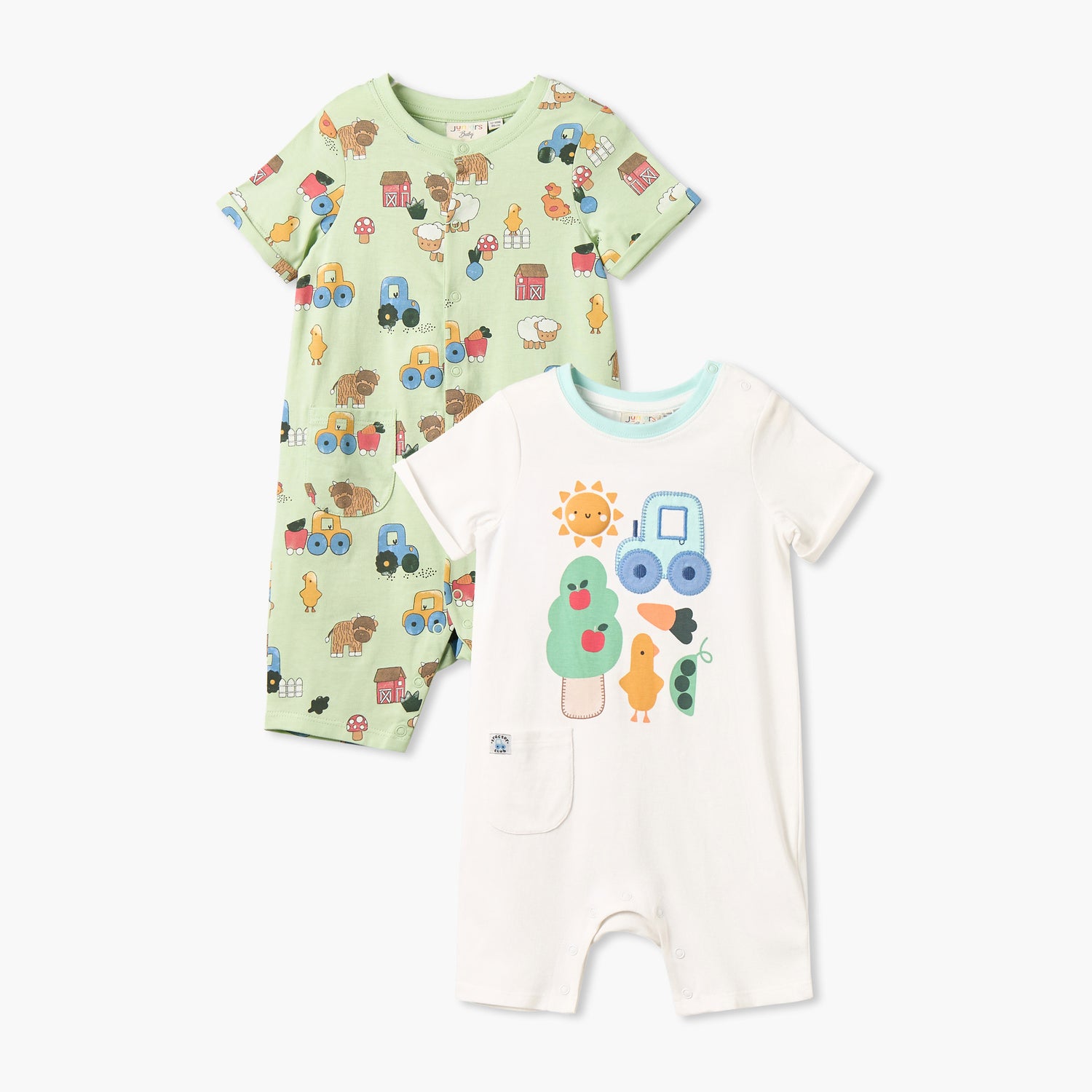 Pack of 2 Juniors Crew Neck Short Sleeves Romper with Farm Print