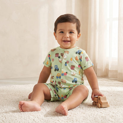 Pack of 2 Juniors Crew Neck Short Sleeves Romper with Farm Print