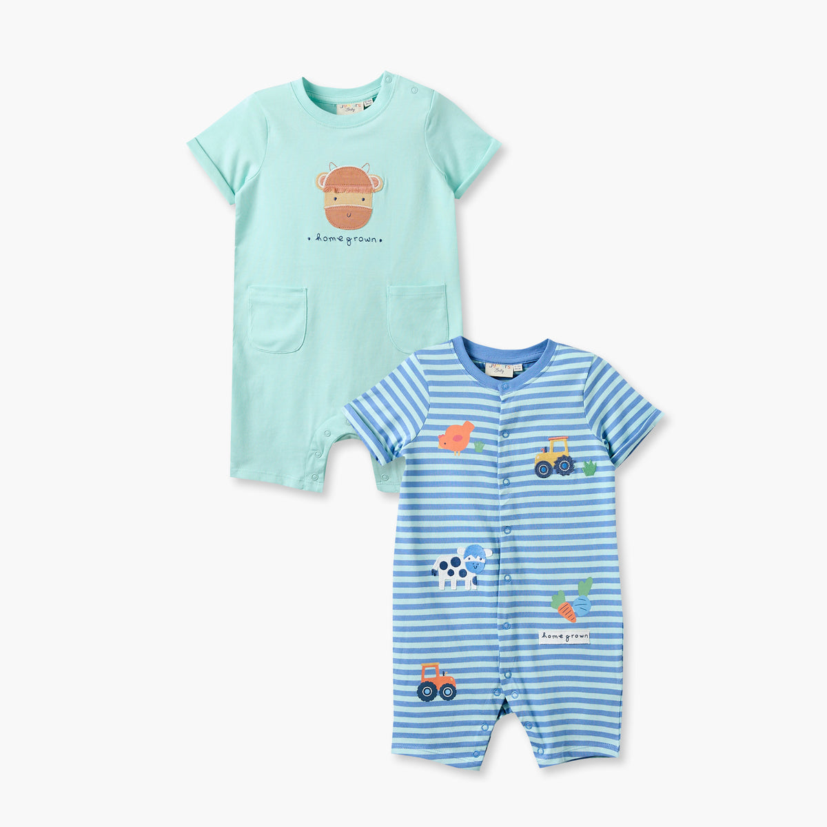 Pack of 2 Juniors Crew Neck Short Sleeves Romper with Farm Print