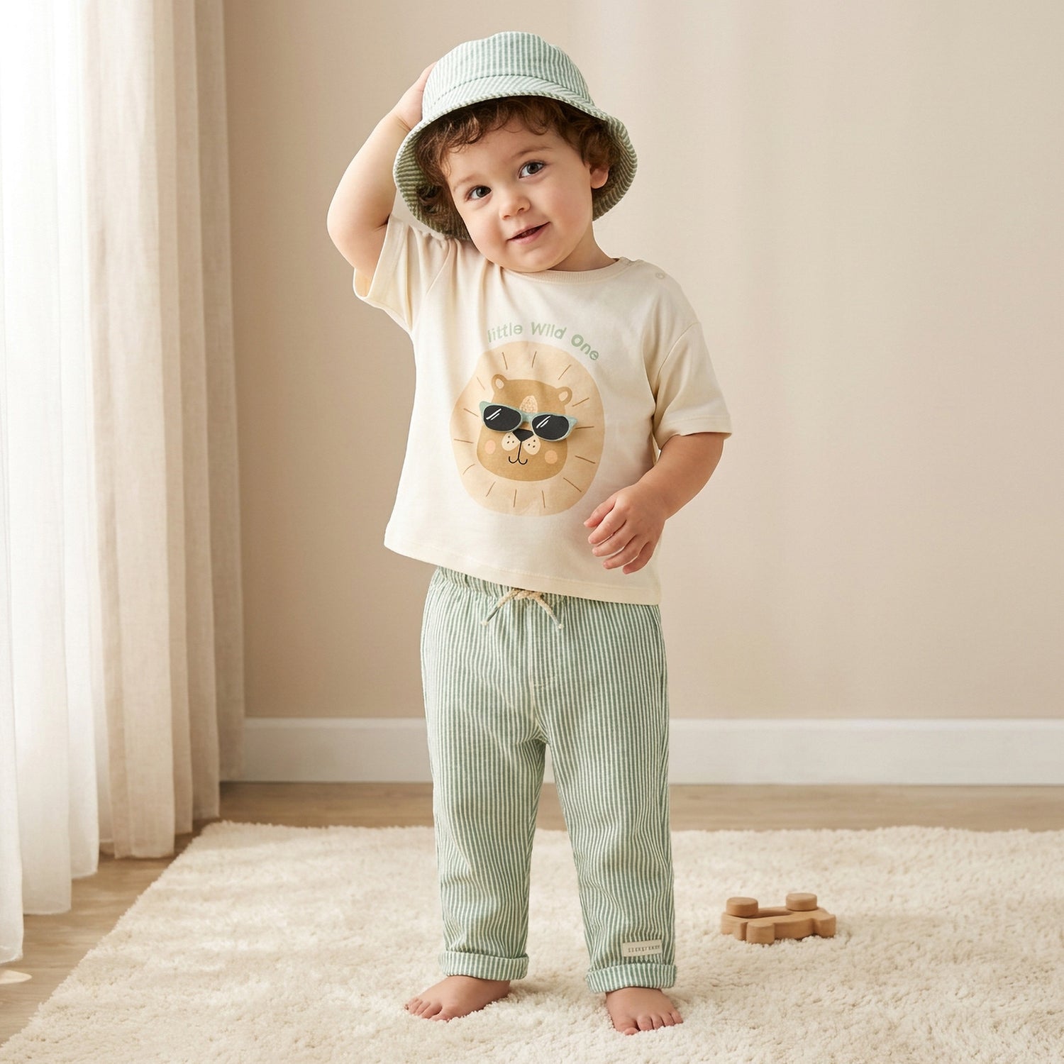 Juniors Crew Neck Short Sleeves T-shirt and Pants Set with Lion Print - Multicolour / 24-36 mths