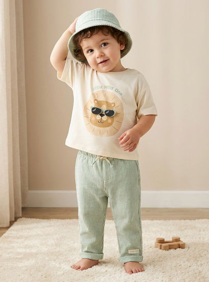 Juniors Crew Neck Short Sleeves T-shirt and Pants Set with Lion Print-baby-boys-clothing-setsandcoords-image-1