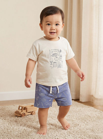 Juniors Crew Neck Short Sleeves T-shirt and Shorts Set with Drawstring Closure-baby-boys-clothing-setsandcoords-image-1