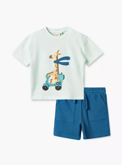 Juniors Crew Neck Short Sleeves T-shirt and Shorts Set with Giraffe Print-baby-boys-clothing-setsandcoords-image-1