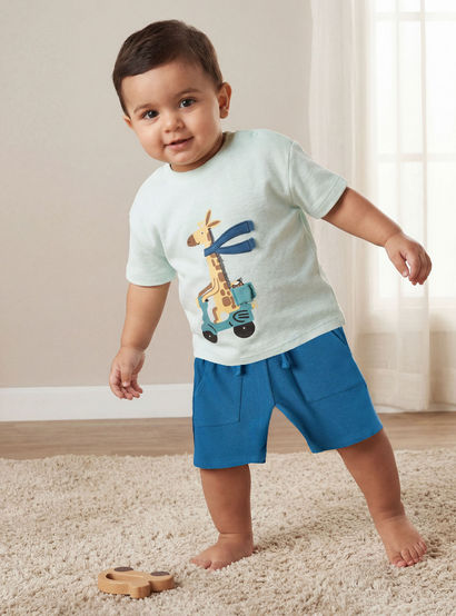 Juniors Crew Neck Short Sleeves T-shirt and Shorts Set with Giraffe Print-baby-boys-clothing-setsandcoords-image-2