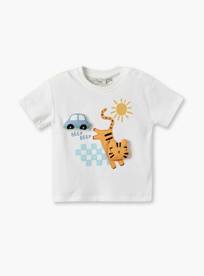 Juniors Round Neck Short Sleeves T-shirt and Shorts Set with Tiger Applique-baby-boys-clothing-setsandcoords-image-3