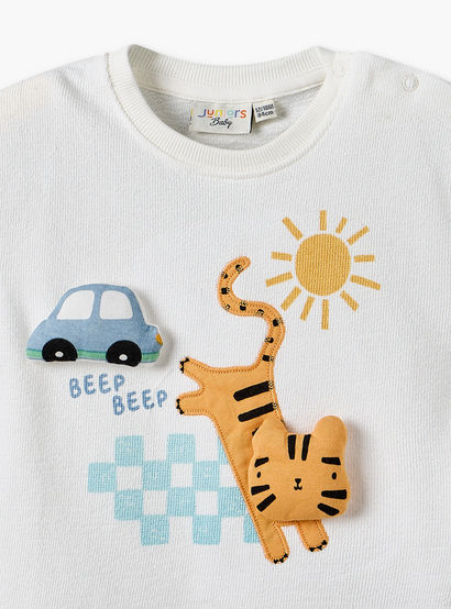 Juniors Round Neck Short Sleeves T-shirt and Shorts Set with Tiger Applique-baby-boys-clothing-setsandcoords-image-5