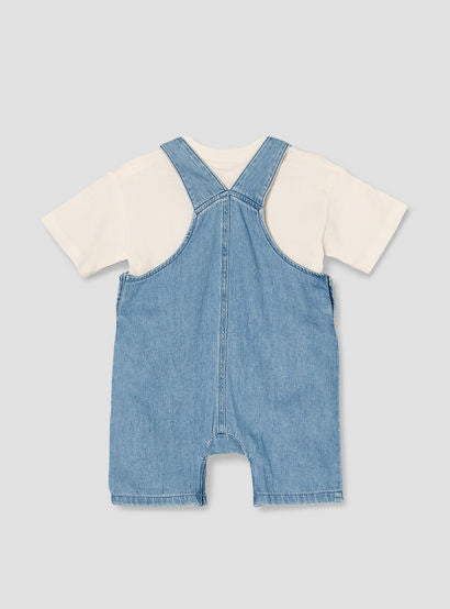 Juniors Round Neck Short Sleeves T-shirt and Dungaree Set with Dinosaur Embroidery-baby-boys-clothing-setsandcoords-image-3