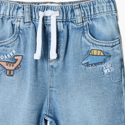 Juniors Jeans with Dinosaur Embroidery, Drawstring Waist
