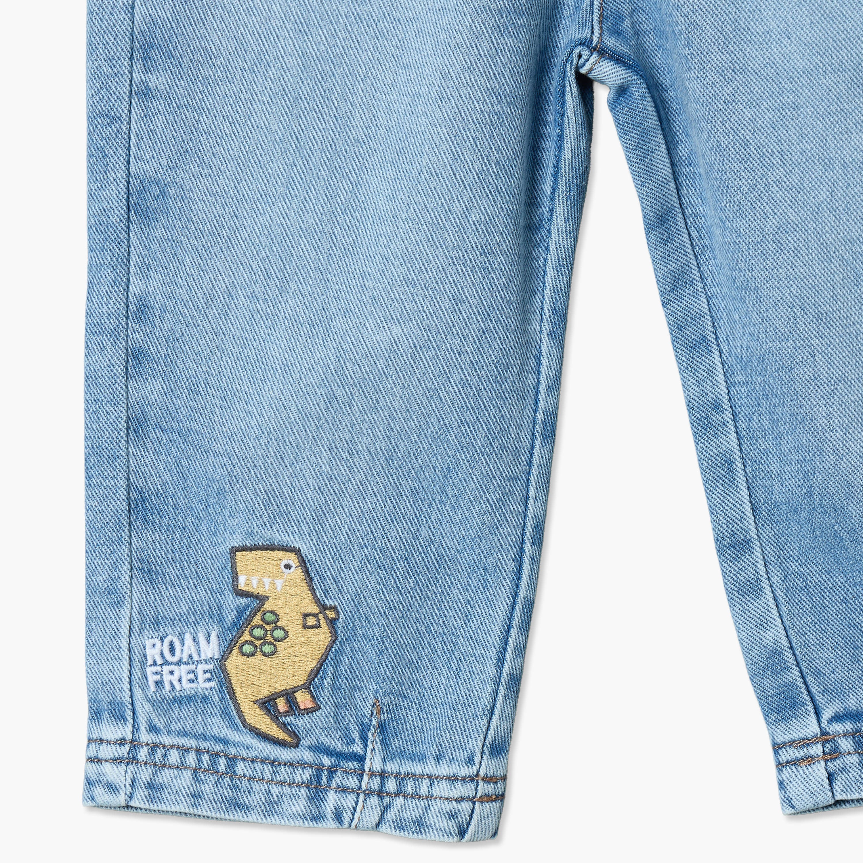 Juniors Jeans with Dinosaur Embroidery, Drawstring Waist