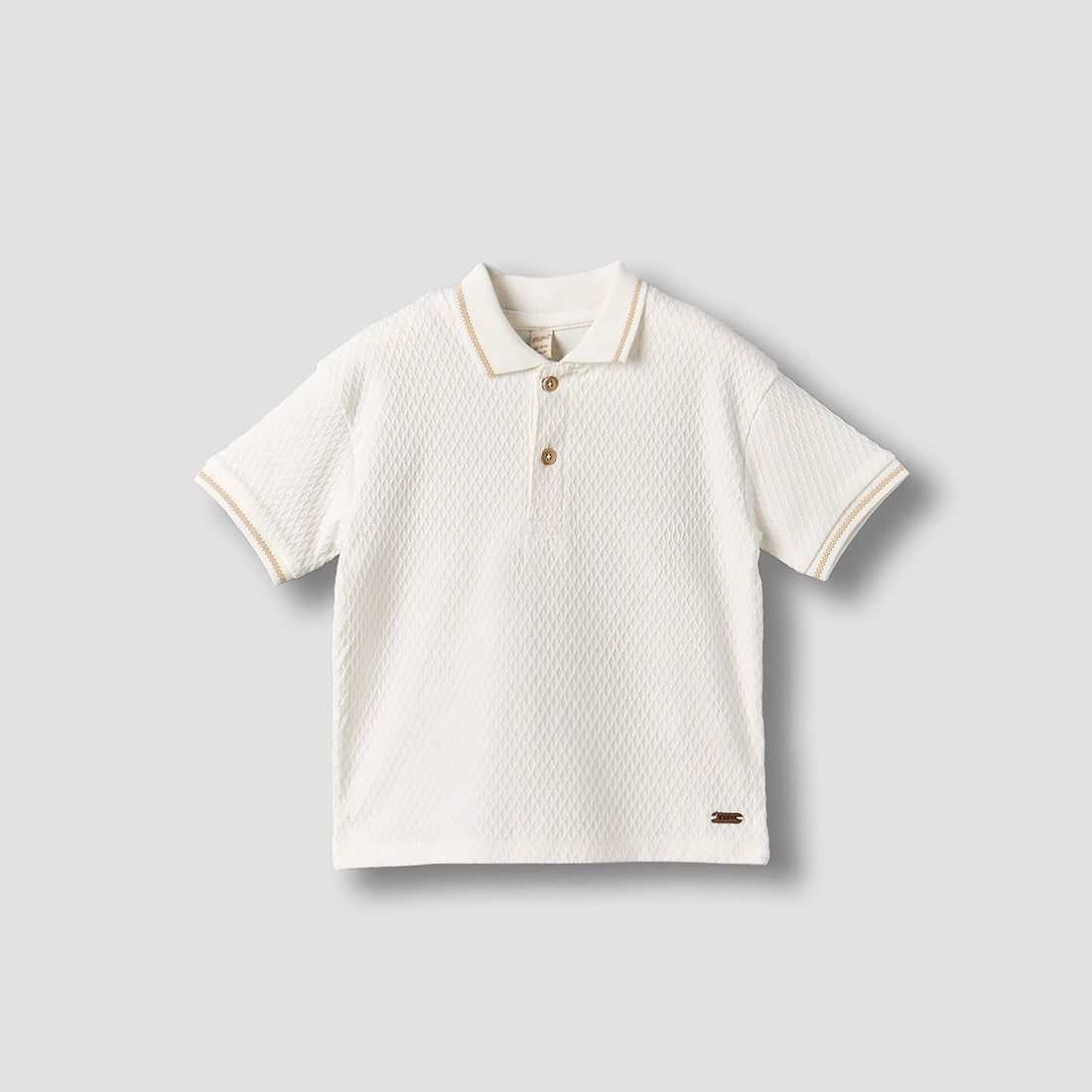 Giggles Collared Short Sleeves Polo T-shirt with Textured Design - Cream / 12-18 mths