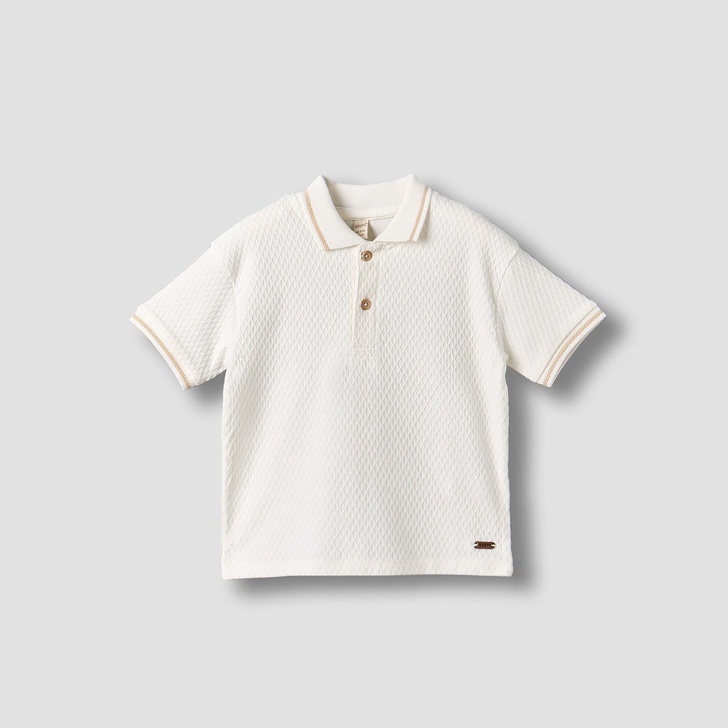 Giggles Collared Short Sleeves Polo T-shirt with Textured Design - Cream / 12-18 mths