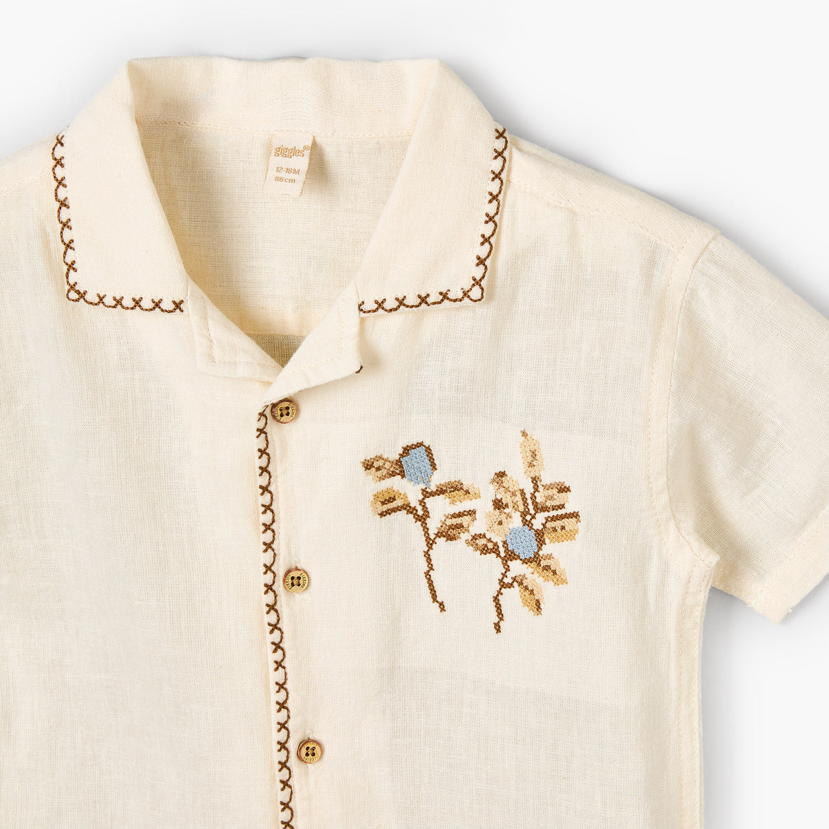Giggles Short Sleeves Shirt with Embroidery