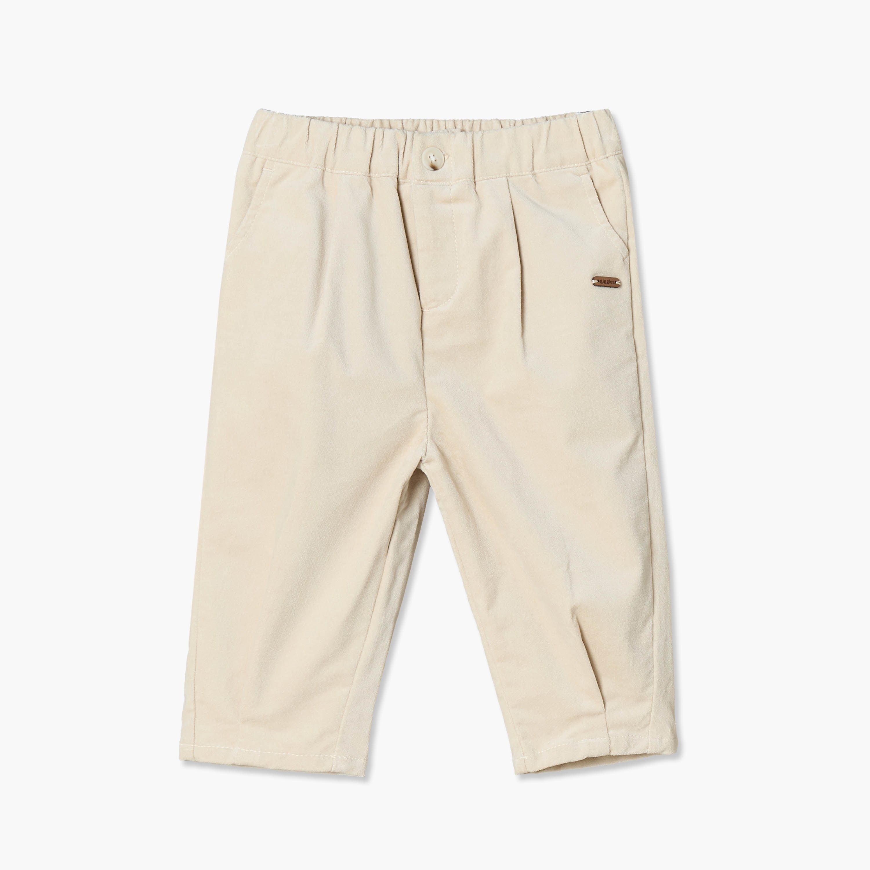 Giggles Trousers with Pleats, Elasticated Waist - Beige / 24-36 mths