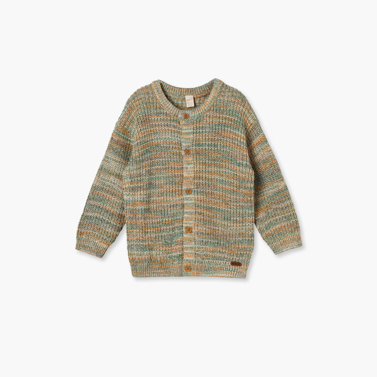 Giggles Crew Neck Cardigan with Button Closure - Green / 12-18 mths