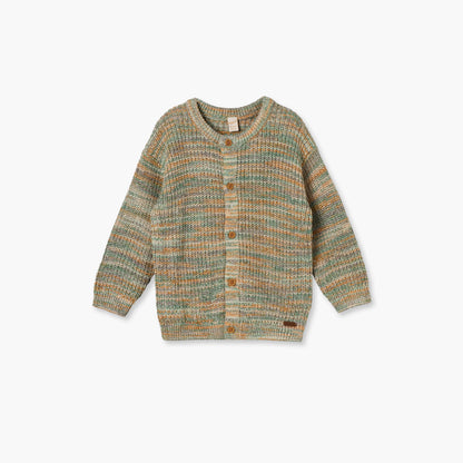 Giggles Crew Neck Cardigan with Button Closure - Green / 12-18 mths