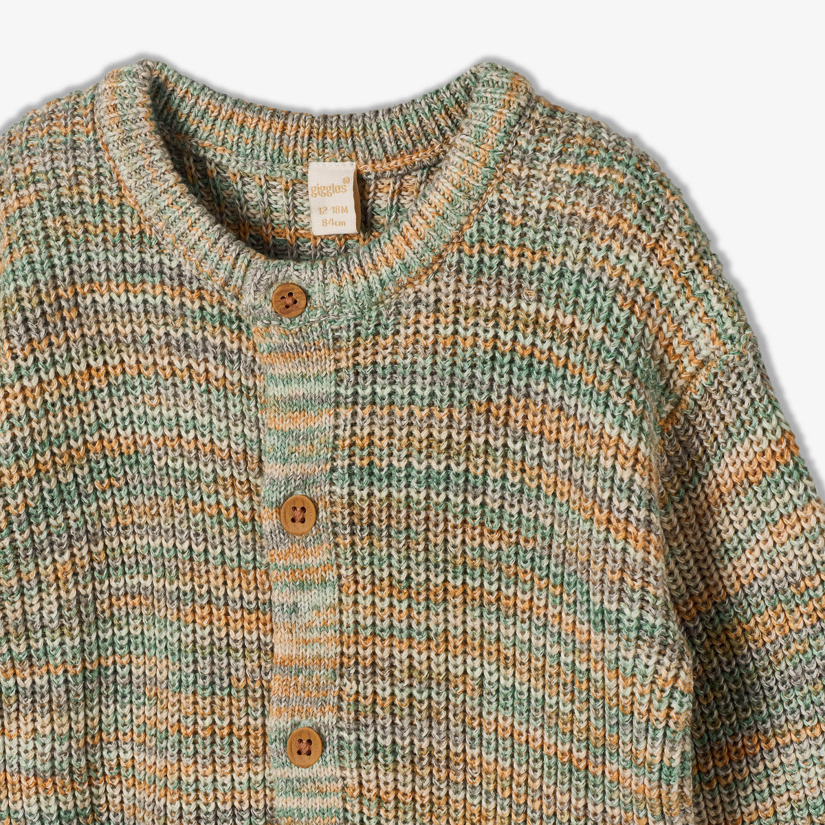 Giggles Crew Neck Cardigan with Button Closure