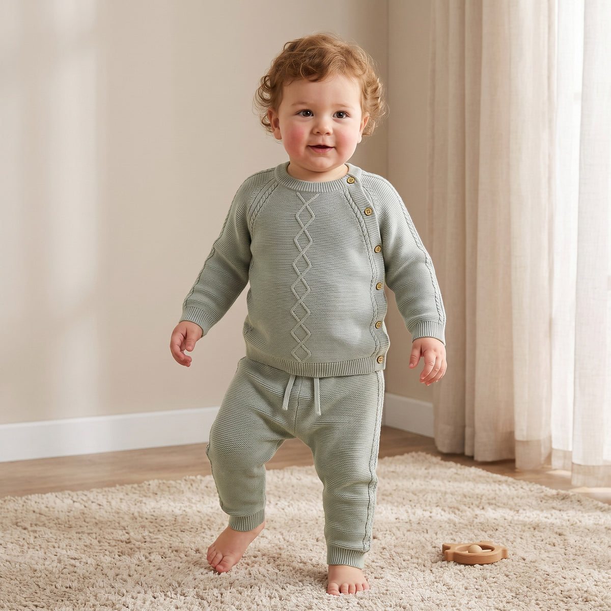 Giggles Crew Neck Long Sleeves Sweater and Joggers Set with Knitted Texture