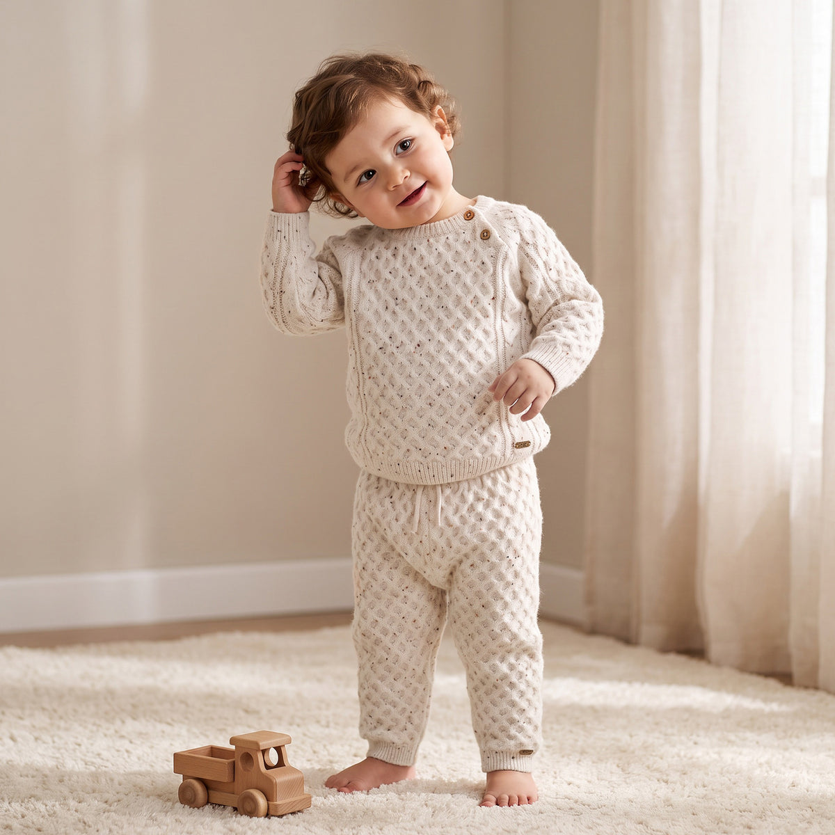 Giggles Crew Neck Long Sleeves Sweater and Joggers Set with Knitted Texture