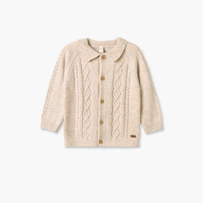 Giggles Collared Long Sleeves Cardigan and Jogger Set with Knitted Texture