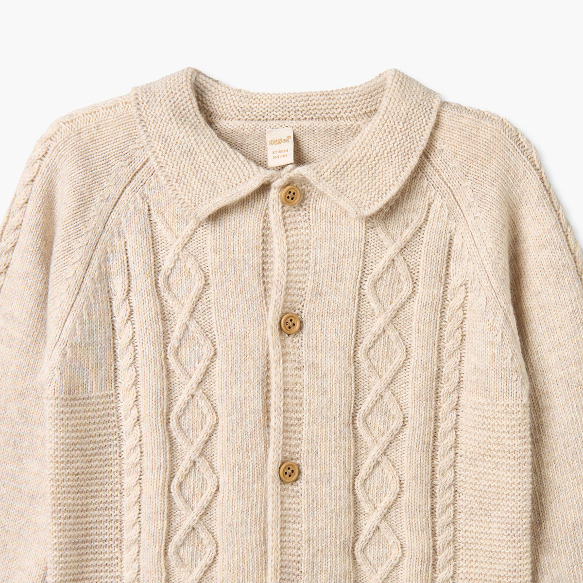 Giggles Collared Long Sleeves Cardigan and Jogger Set with Knitted Texture
