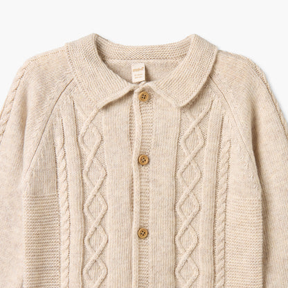 Giggles Collared Long Sleeves Cardigan and Jogger Set with Knitted Texture