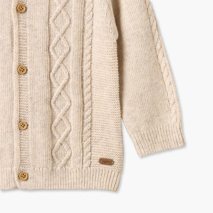 Giggles Collared Long Sleeves Cardigan and Jogger Set with Knitted Texture