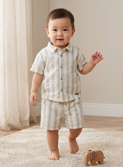 Giggles Collared Short Sleeves Shirt and Shorts Set with Stripes-baby-boys-clothing-setsandcoords-image-1